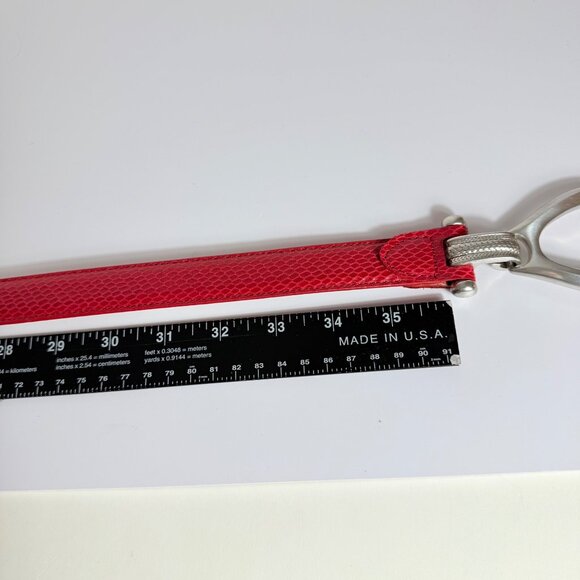 Chicos Red Snakeskin Embossed Belt Size M/L Y2K Silver Tone Fisherman Hook Loop - Picture 9 of 14